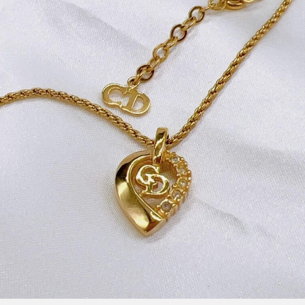 Authentic Christian Dior Heart CD Logo Necklace Gold Women
